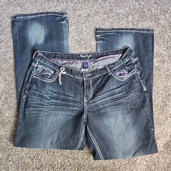 Amethyst Jeans Womens Size 20 Darkwash Flare Bottom Denim w. Buttons - Picture 5 of 8